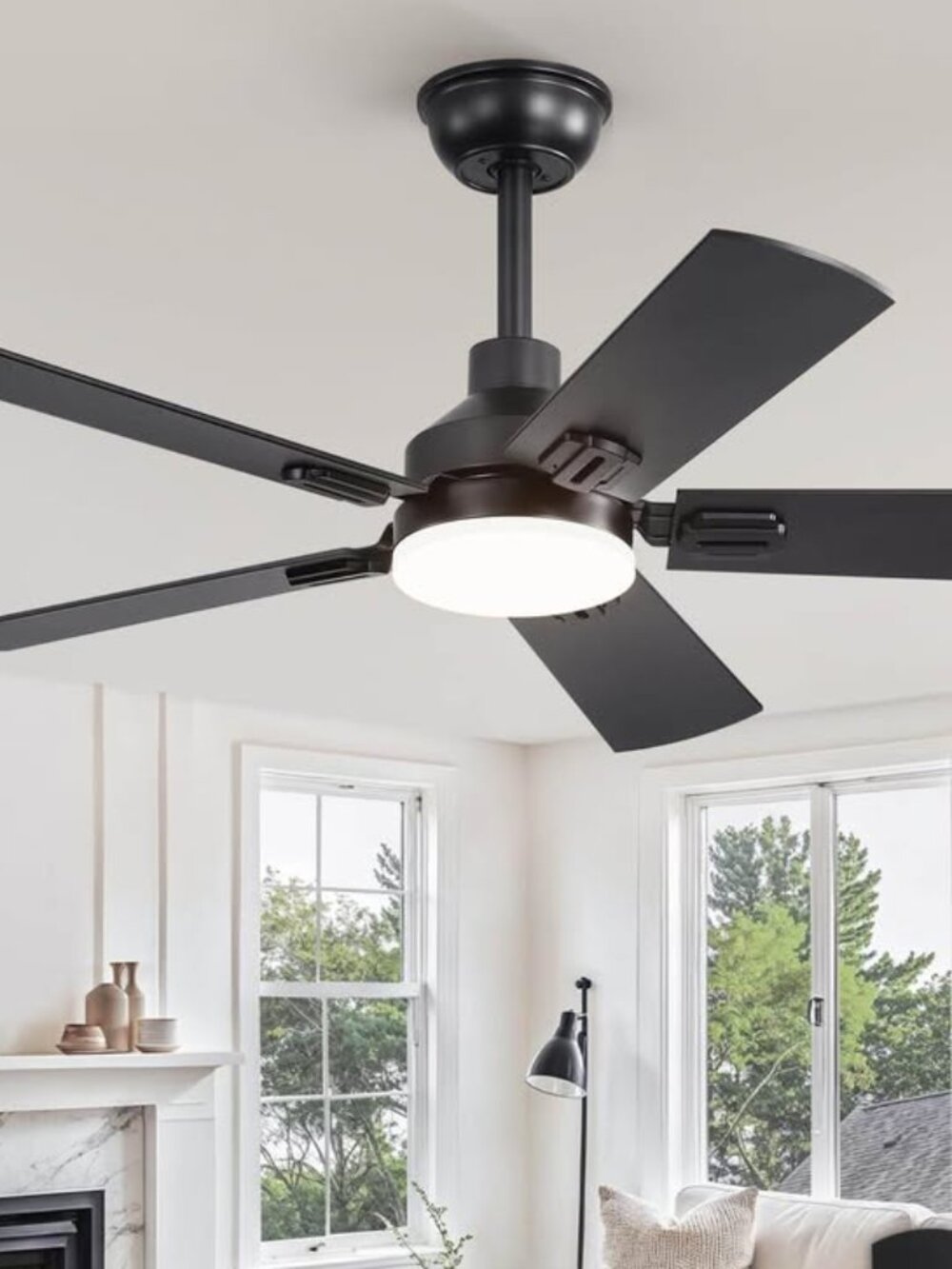 Modern Matte Black Ceiling Fan with Integrated Light